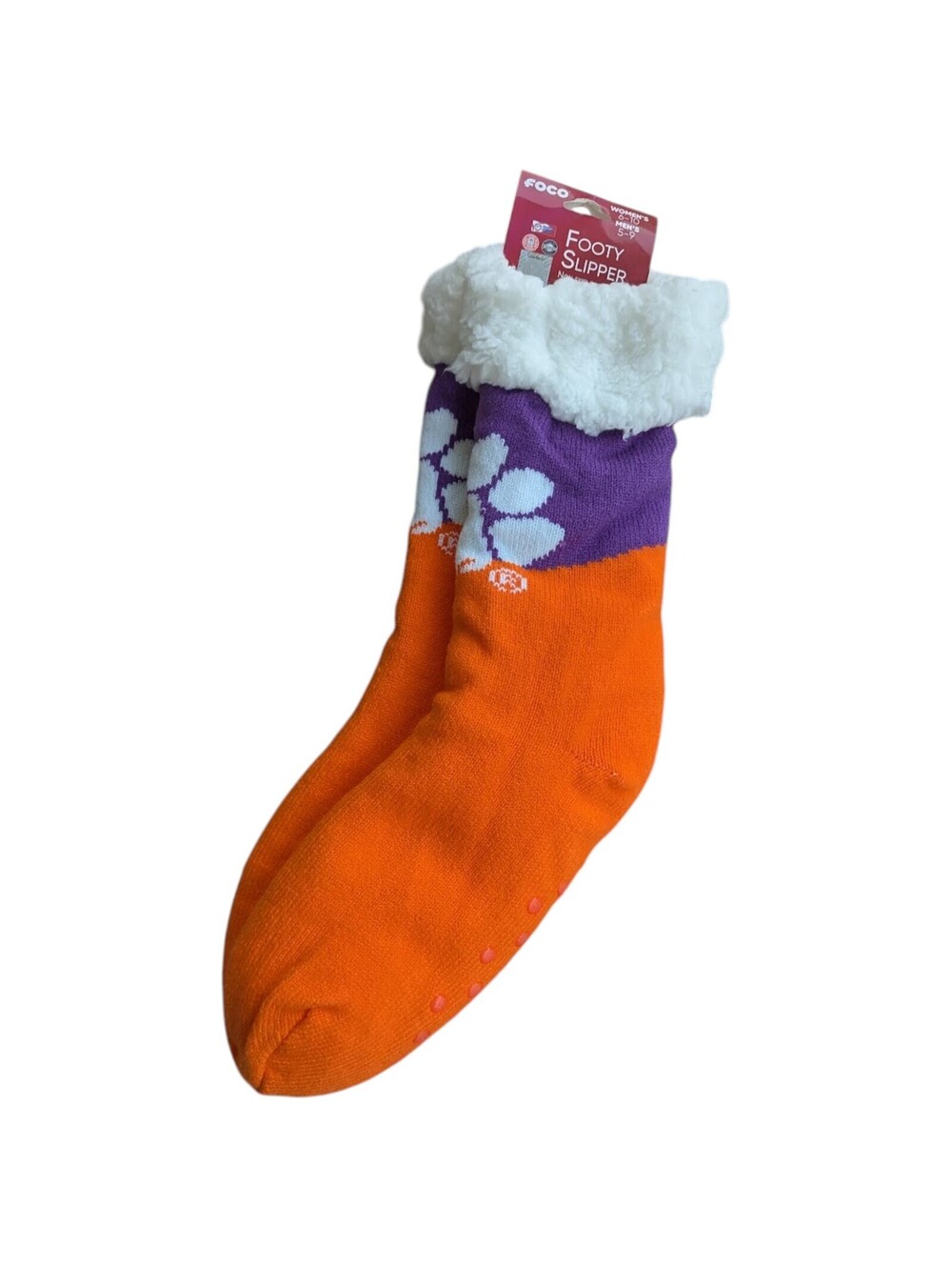 Clemson Tigers FOCO Footy Slipper M Winter Cozy Socks Orange Purple Non Skid New